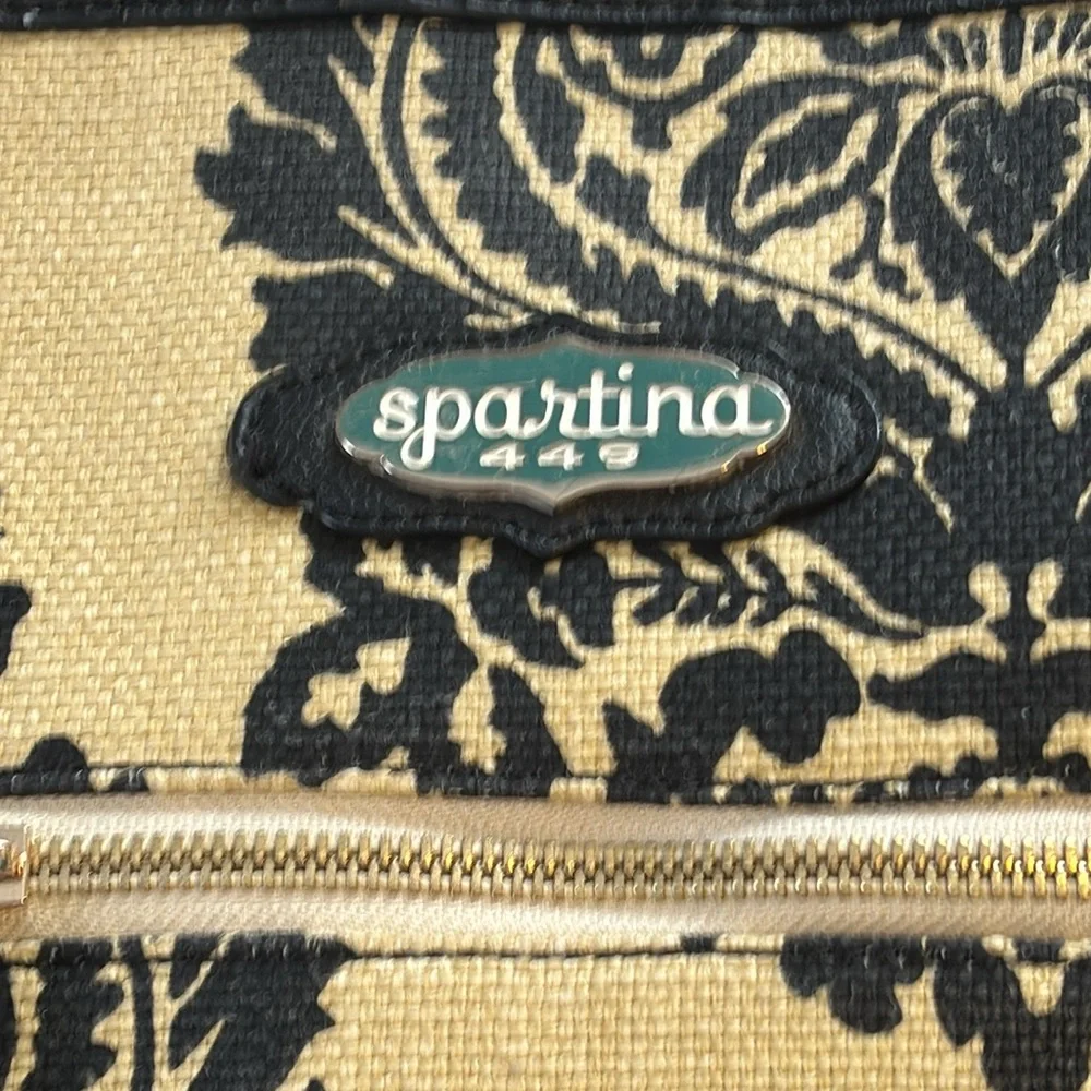 Spartina 449 Tan Linen & Black Leather Shoulder Hobo Bag